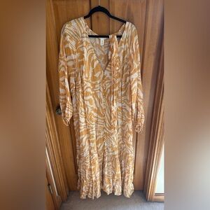 H&M Orange and White Long Sleeve Dress